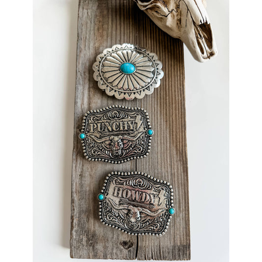Western Typography Belt Buckle - Howdy - Punchy - Concho