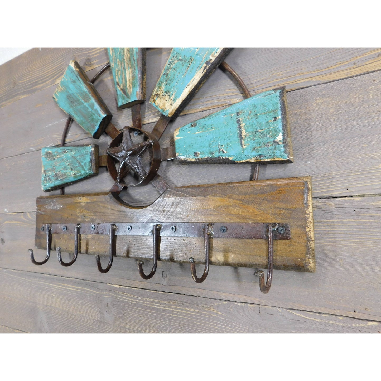 Star Windmill With Key Hooks Wall Decor 20x16 inch