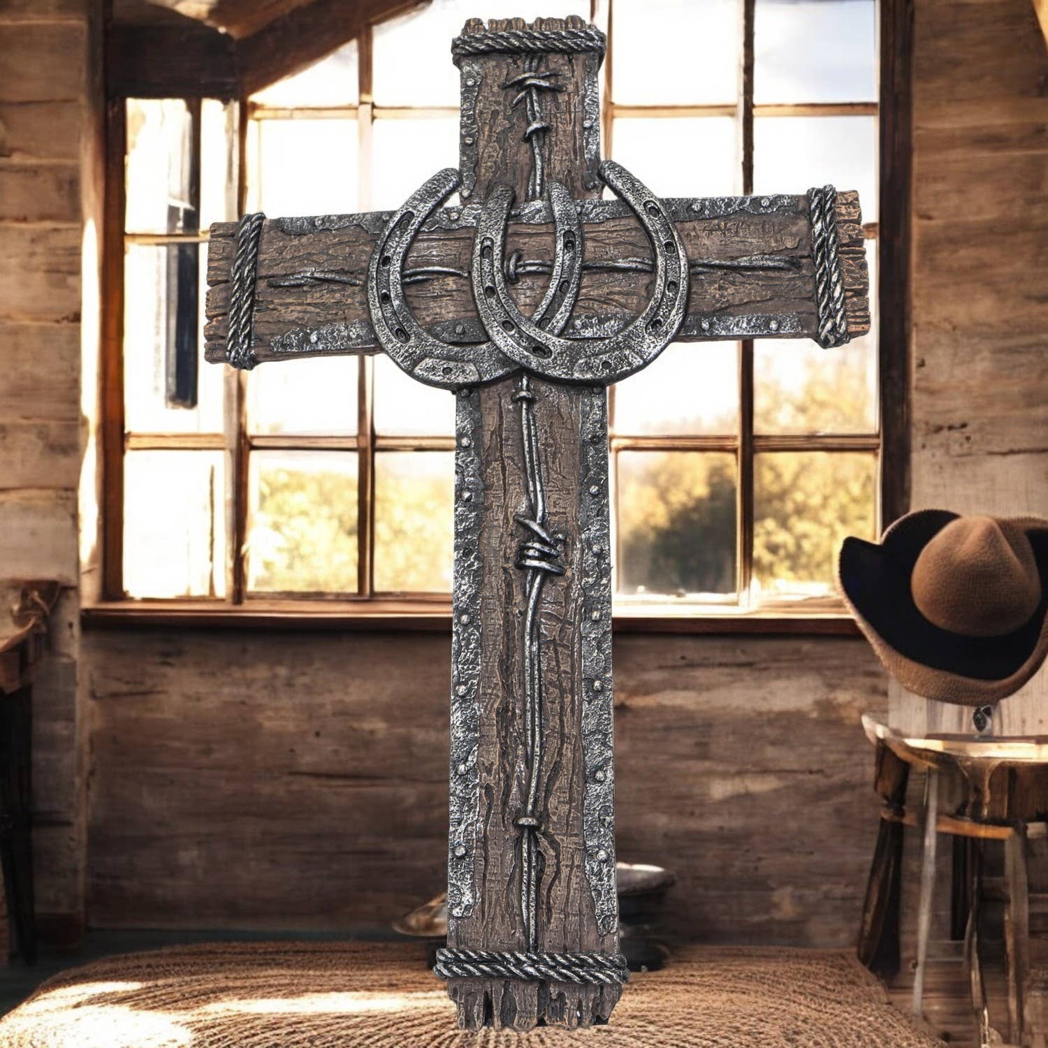 Western Crucifix with Horseshoe Wall Plaque