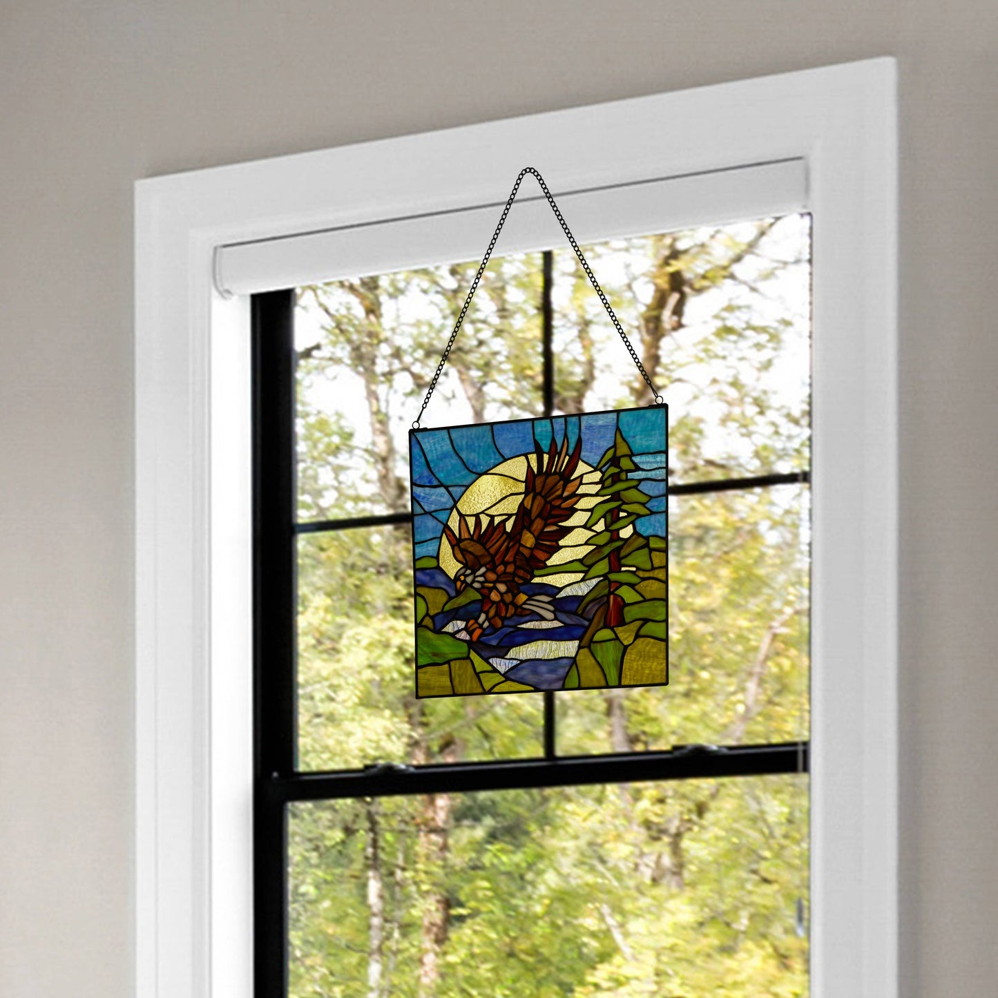 14"H Bald Eagle Stained Glass Window Panel