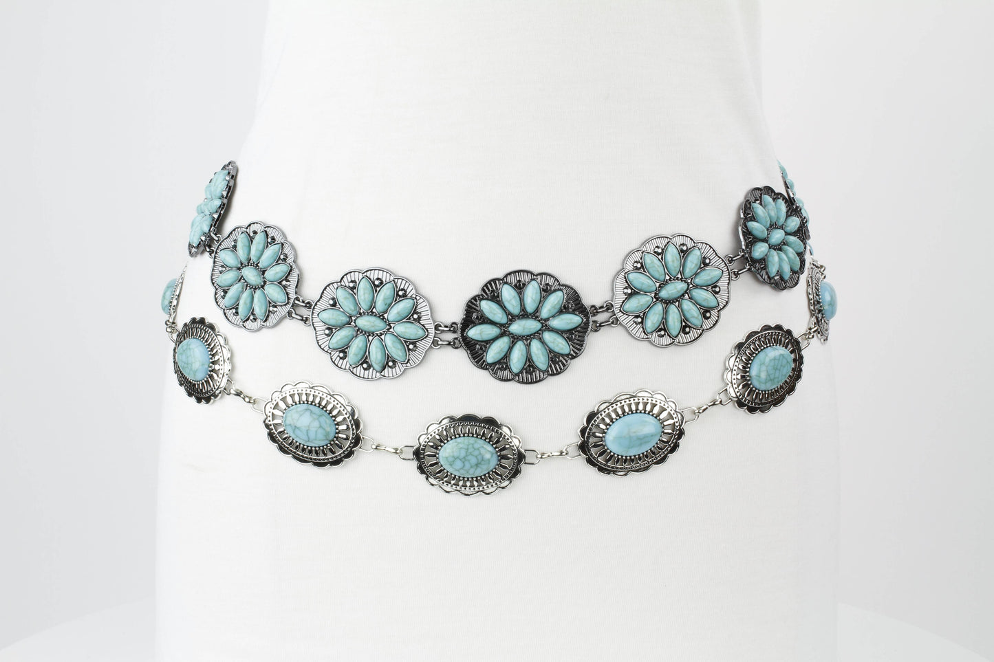 Women’s Turquoise Silver Concho Chain Belt ABB MTL 1011