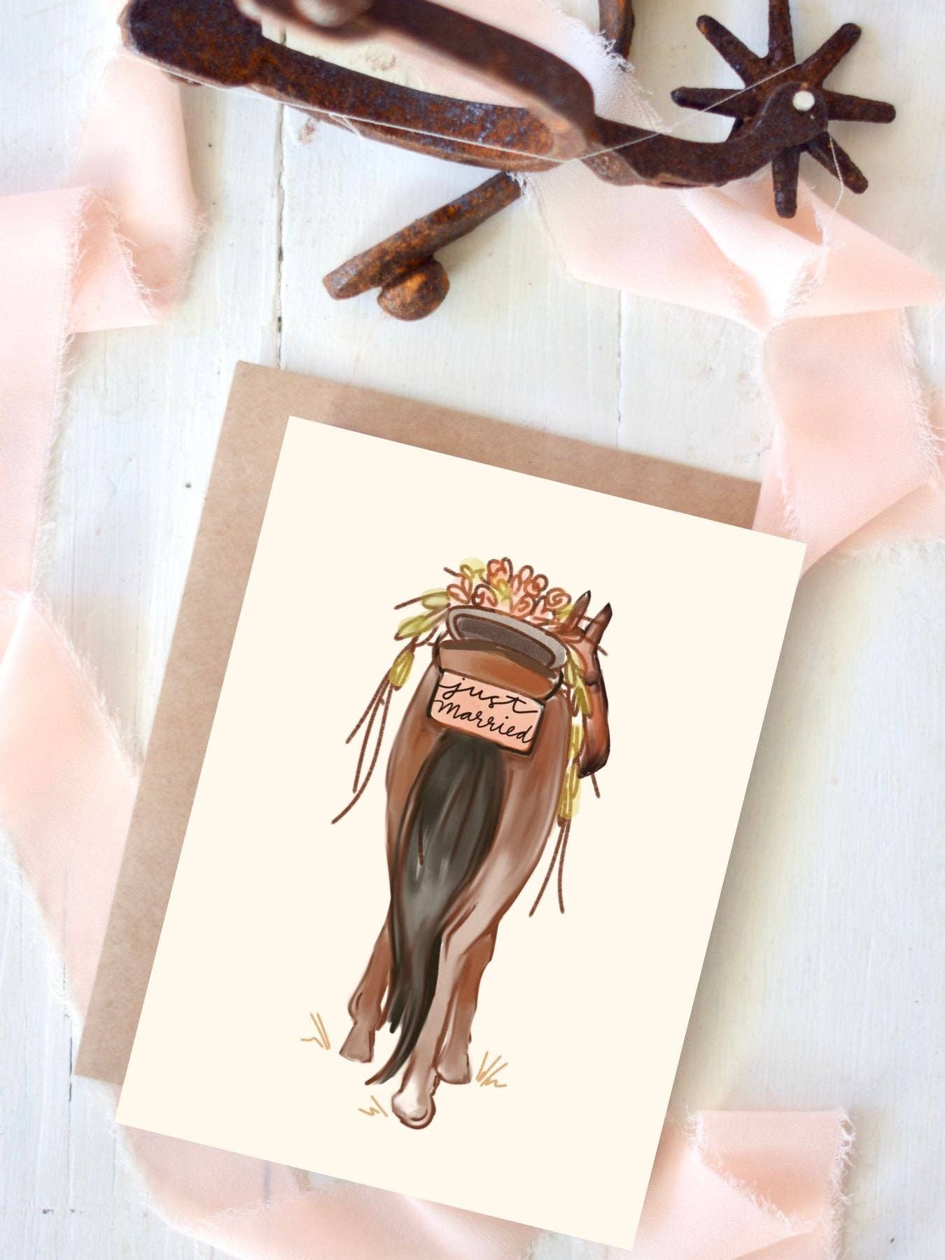 Just Married Western Wedding Card — Rustic Ranch Bride and Groom Newlywed Congratulations