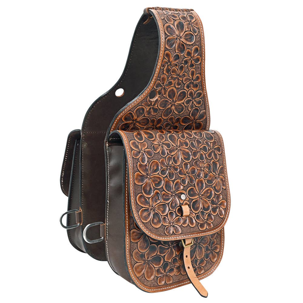 Hilason Floral  Western Horse Leather Saddle Bag Heavyduty Traditional Trail Ride