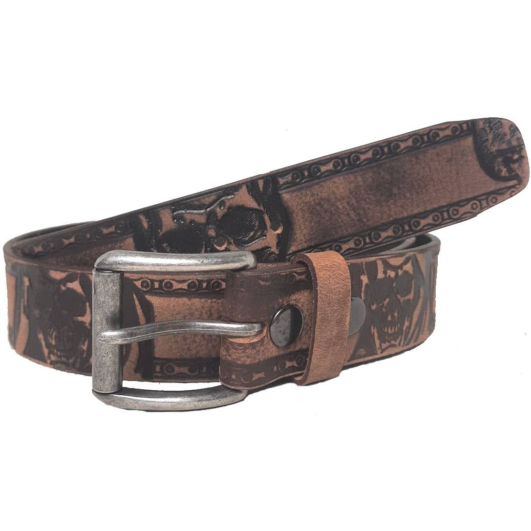 GENUINE LEATHER 40MM SKULL EMBOSSED BELT #1040