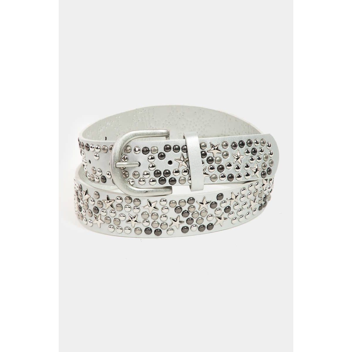 Metallic Stars And Stud Vegan Leather Belt