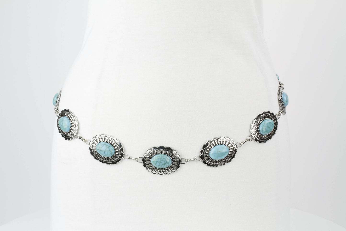 Women’s Turquoise Silver Concho Chain Belt ABB MTL 1011