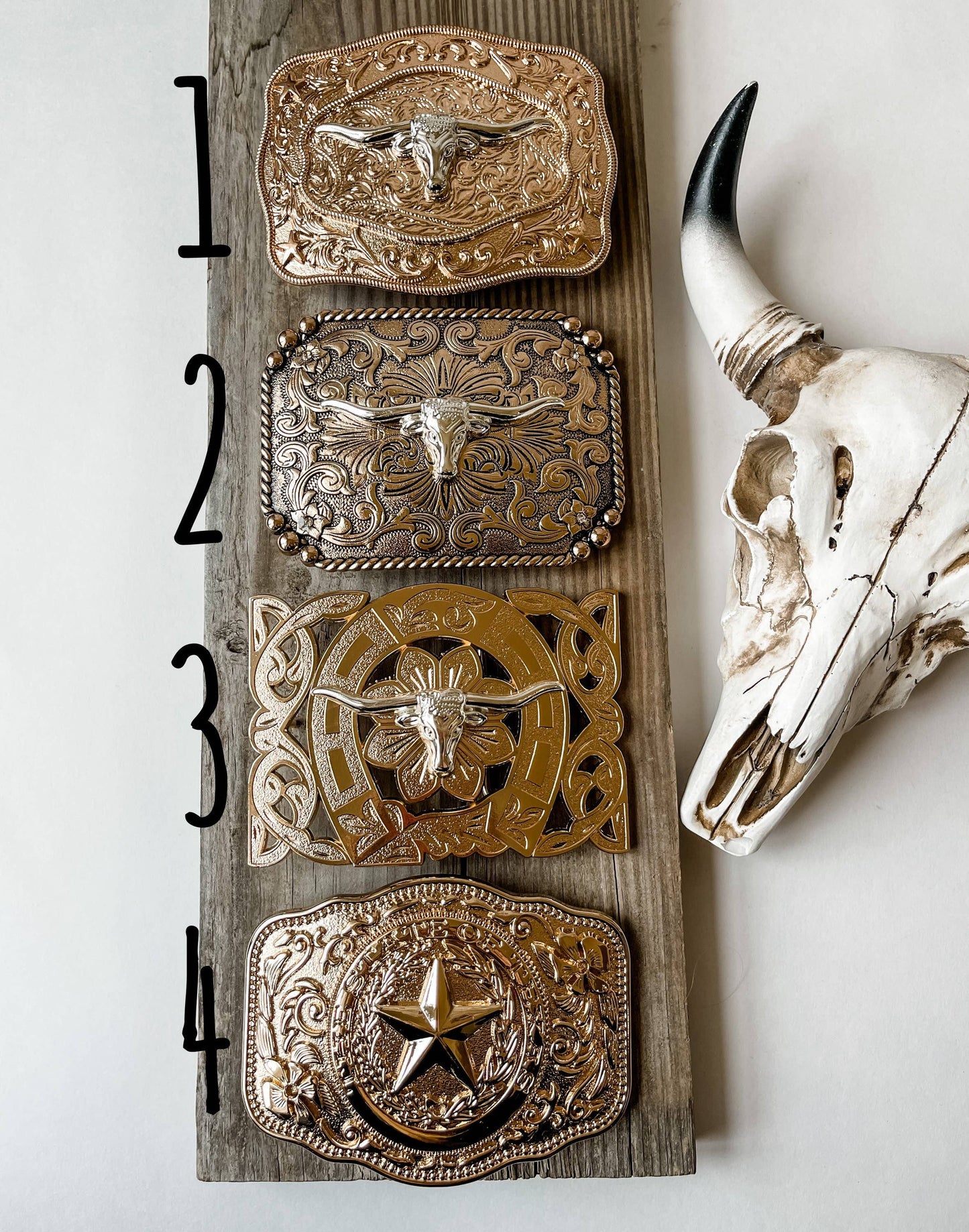 Western Longhorn Belt Buckle  Silver - Rose Gold - Gold