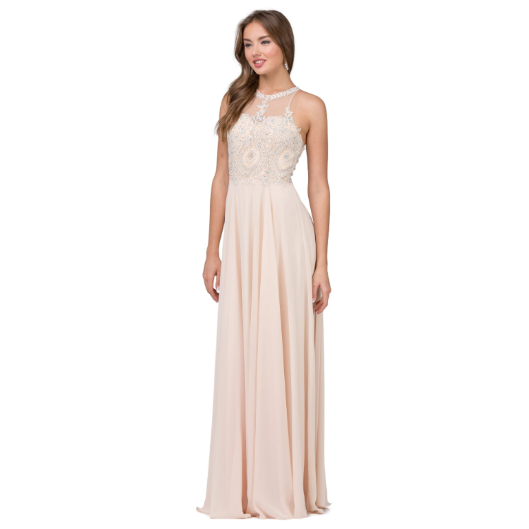 Illusion Halter Neckline and A-Line Skirt Prom