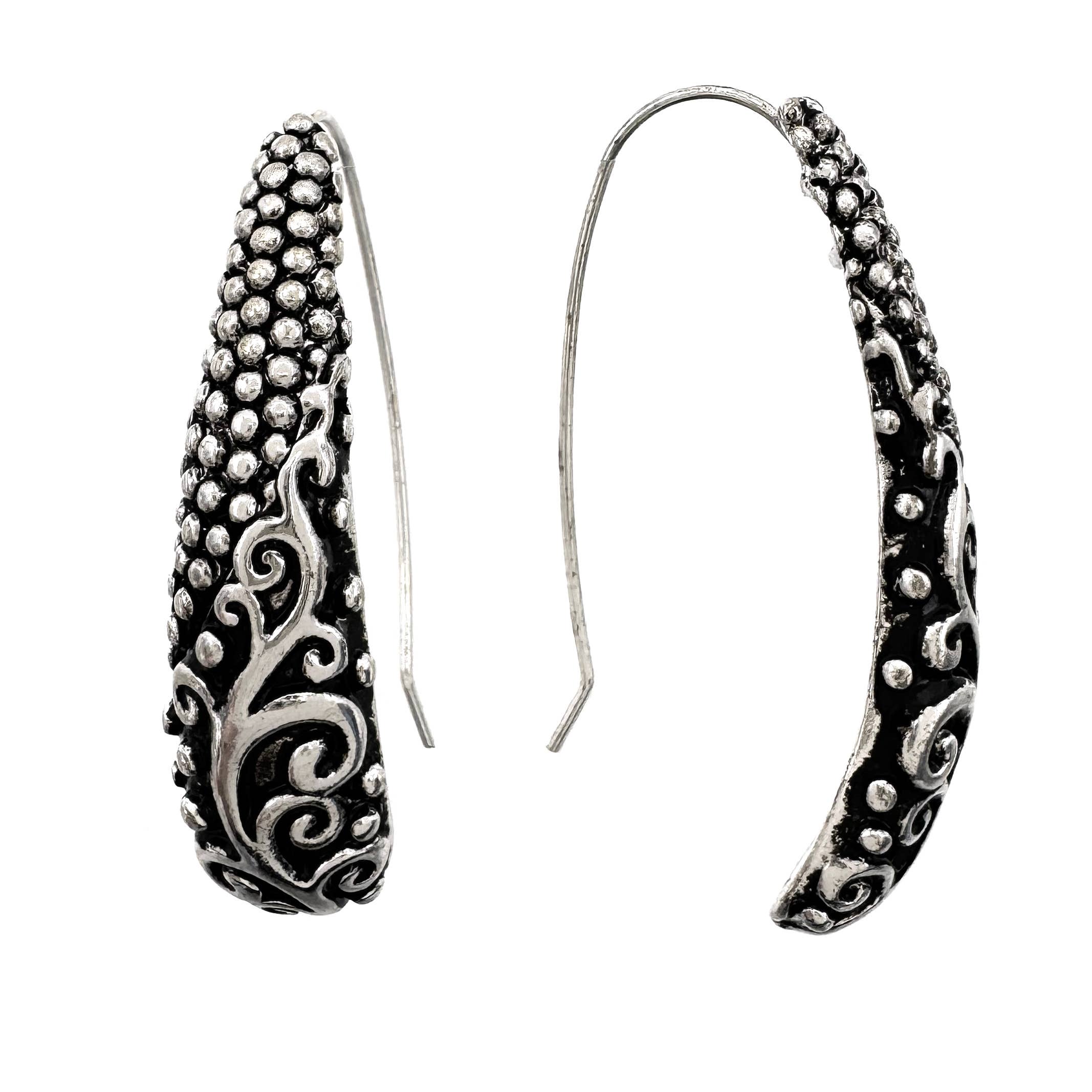 Western Silver Long Hook Earrings