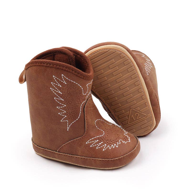 Brown pleather baby  boots with velcro