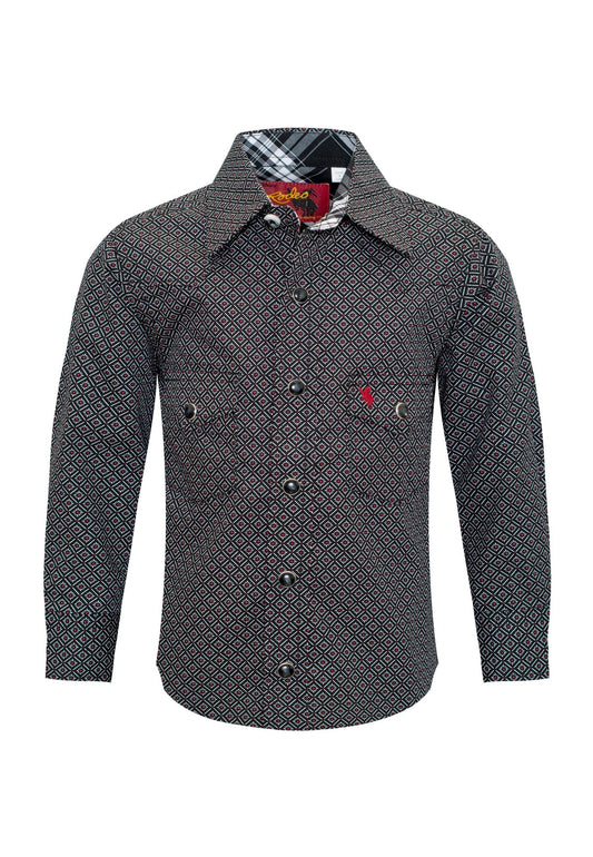 Kids Western Pearl Snaps Print Shirt-PS100K-147