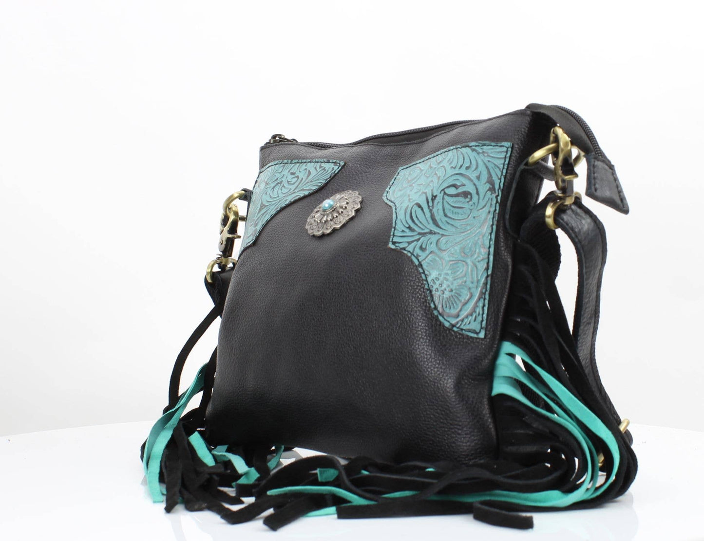 Fringe Concho Crossbody w/ Turquoise Accents # AB 2403