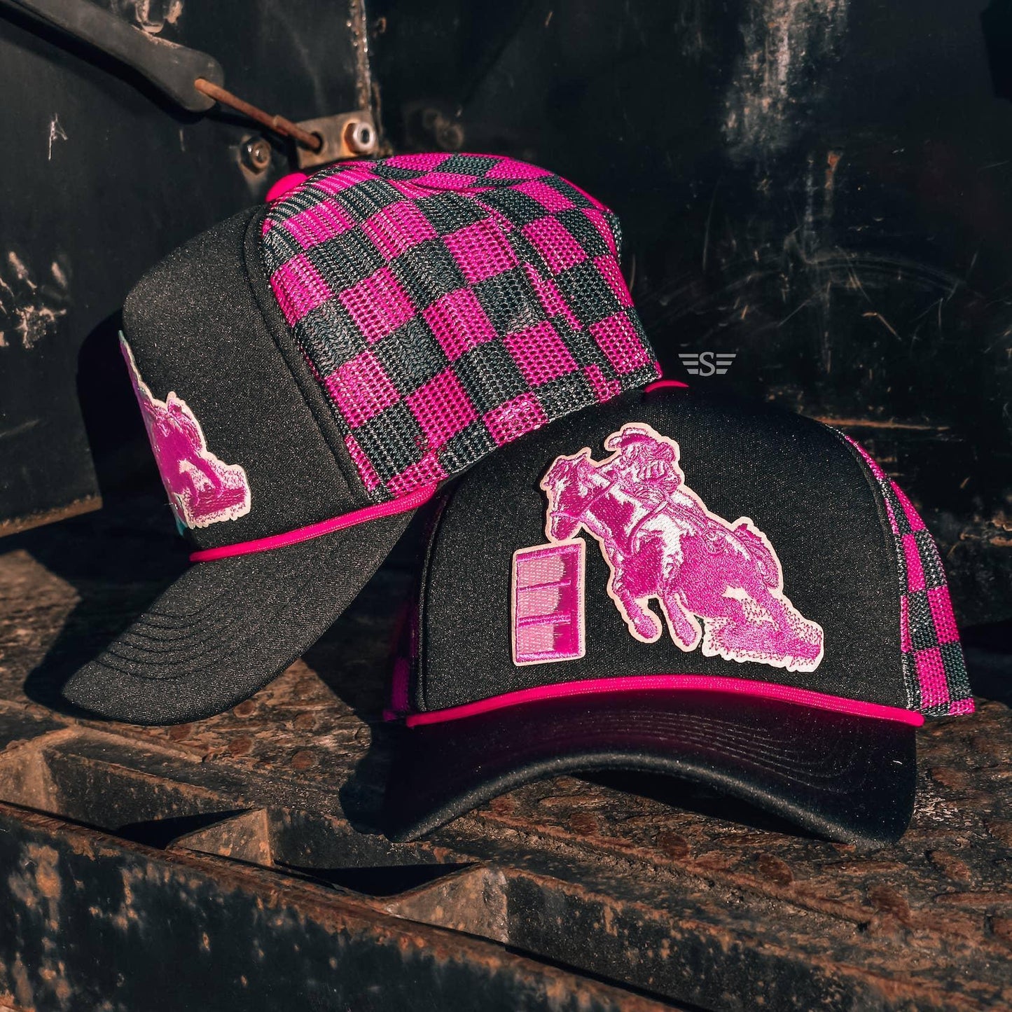 Flying S Company - Pink Barrel Racer Checked Printed Mesh Trucker Cap