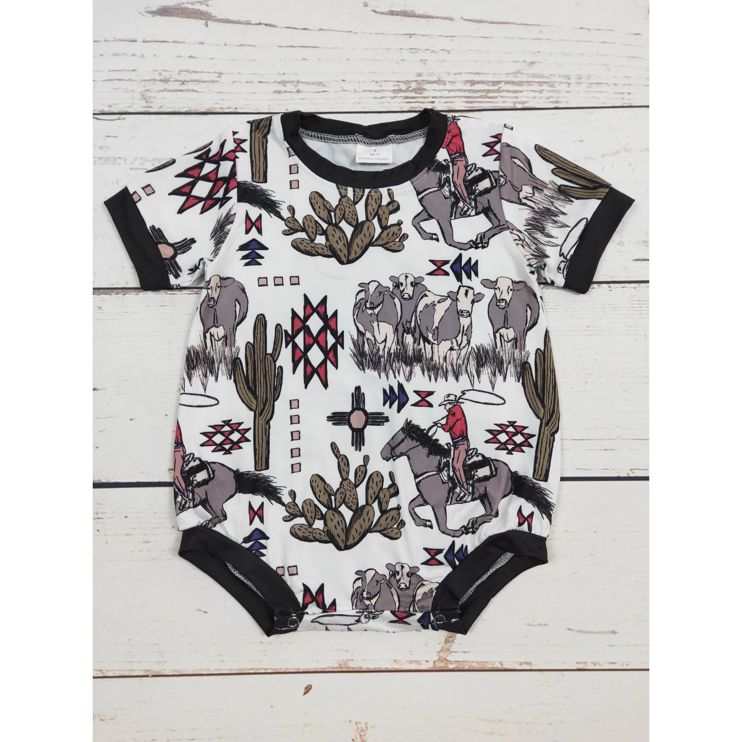 Baby Kids Black Rodeo Cows Romper