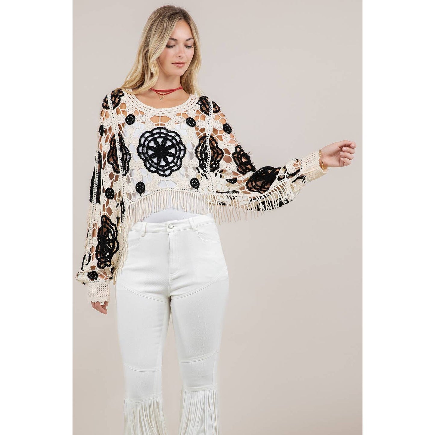 SIT 7097A FRINGED CROCHET TOP