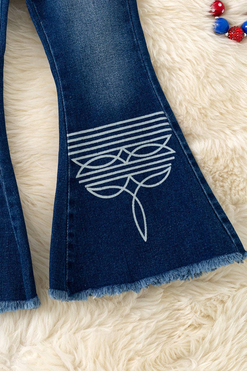 Dark Denim Blue Boot Stitch Bleached Pants PNG60139 AMY
