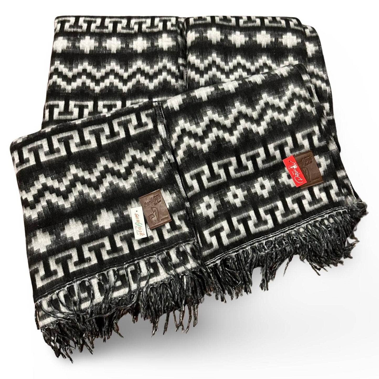 Brushed Alpaca Geometric Blanket Throw- Black Natural Shades