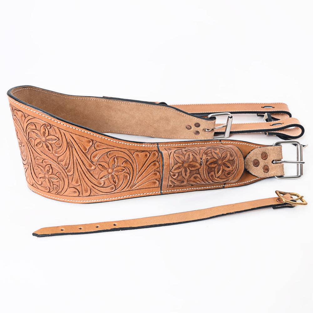 Horse Saddle Flank Cinch Girth Handtooled Leather W/ Billets Antique Tan Comfytack by Hilason