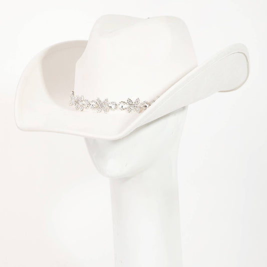 Floral Rhinestone Strap Western Cowboy Hat