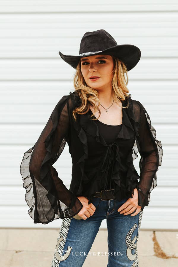 Black Ruffle Long Sleeve Top