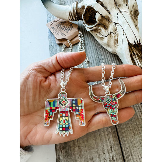 Boho Ranch Shop - Western Print Pattern Necklace - Thunderbird \ Steer
