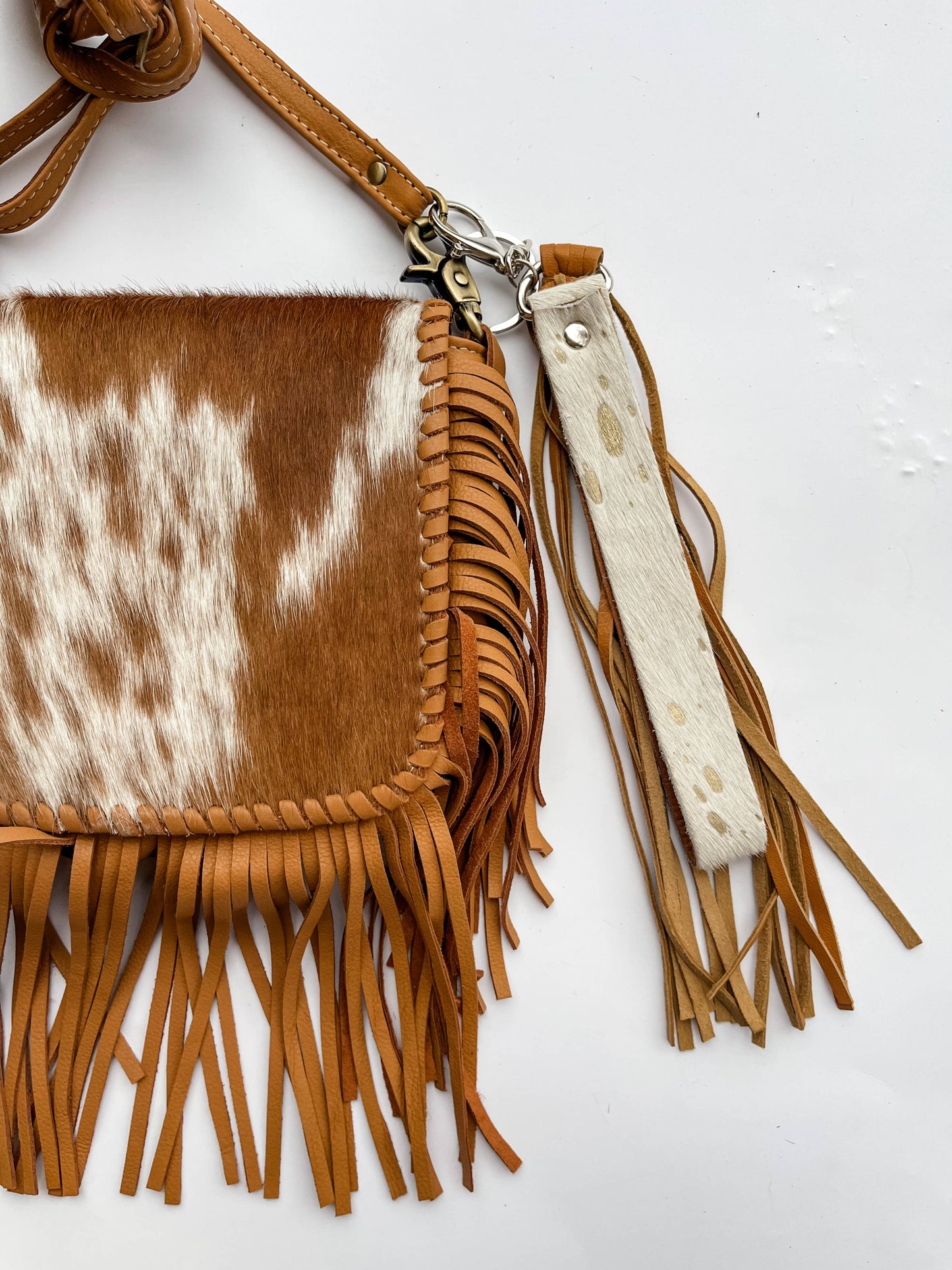 Cowhide Leather Fringe Tassel Keychain