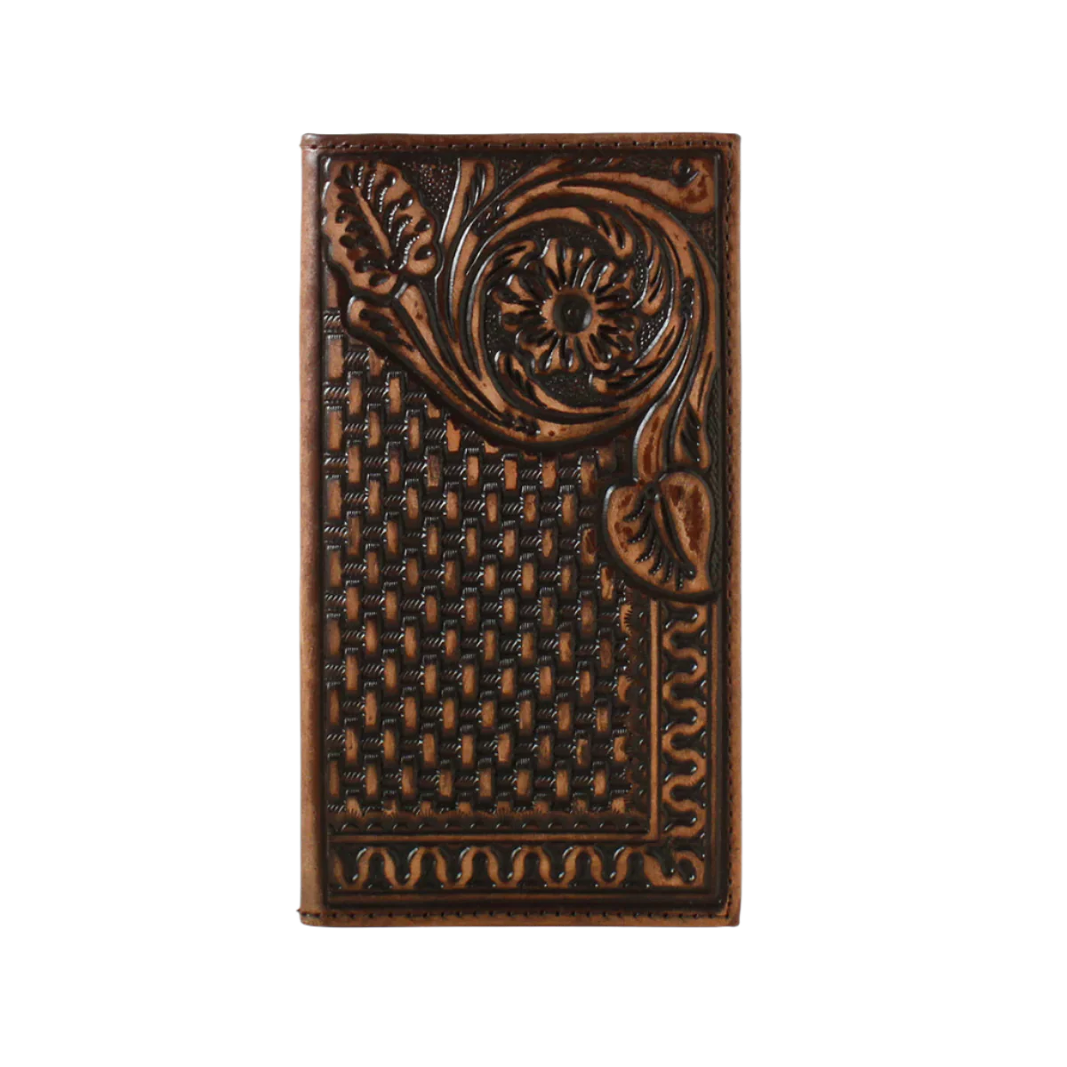 3D Men's Floral Basketweave Rodeo Brown Wallet D250004402