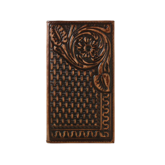 3D Men's Floral Basketweave Rodeo Brown Wallet D250004402