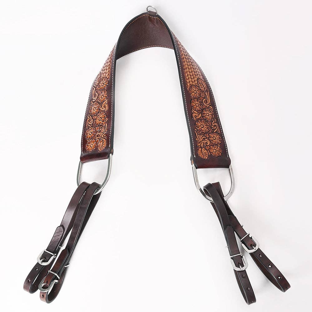 COMFYTACK Western Genuine Leather Horse Tripping Breast Collar Tack Brown Floral Carve