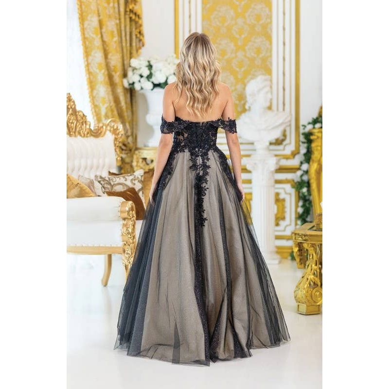 Off-Shoulder Prom Dress with Intricate Floral Lace