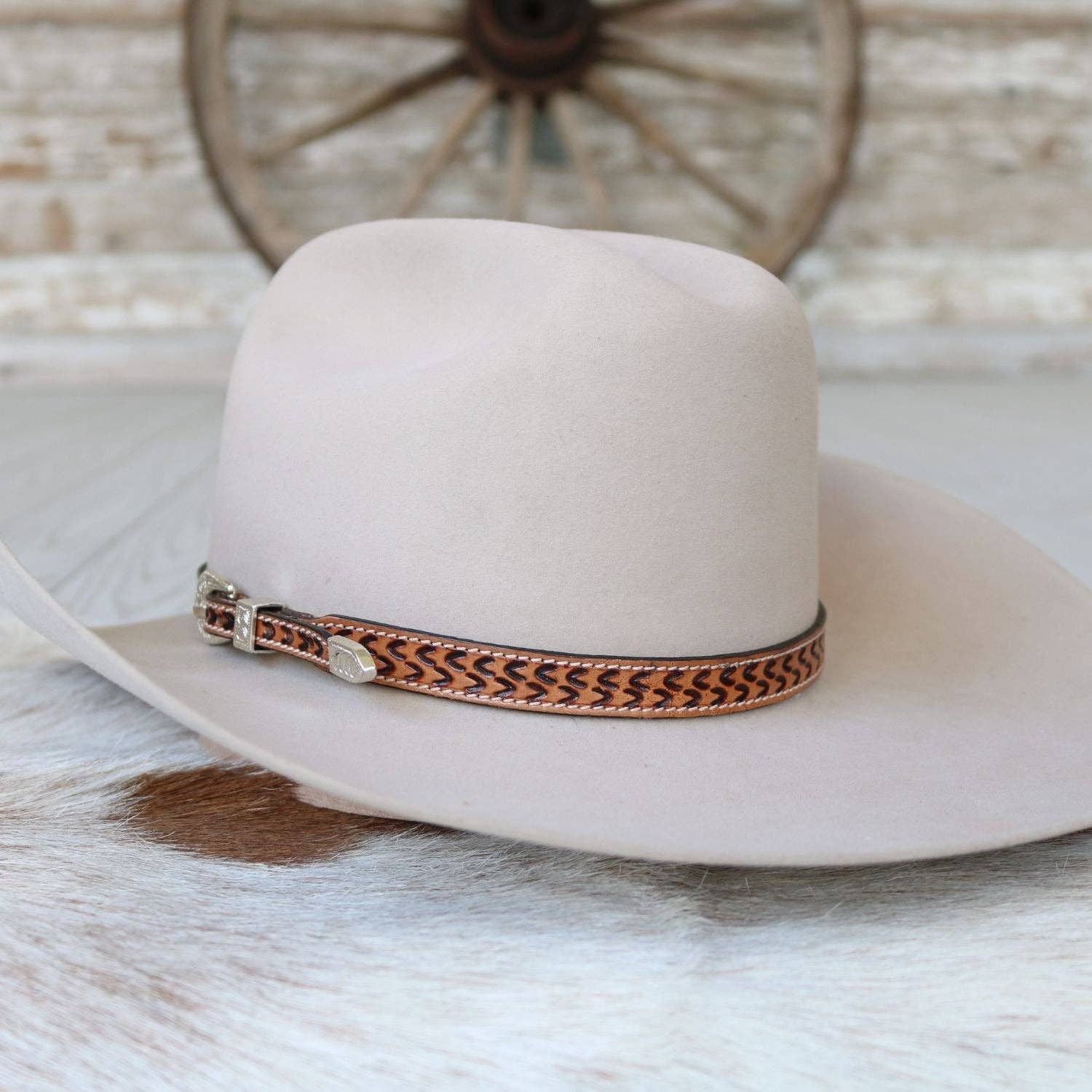 Brown Leather Stamped Hat Band - Cimarron