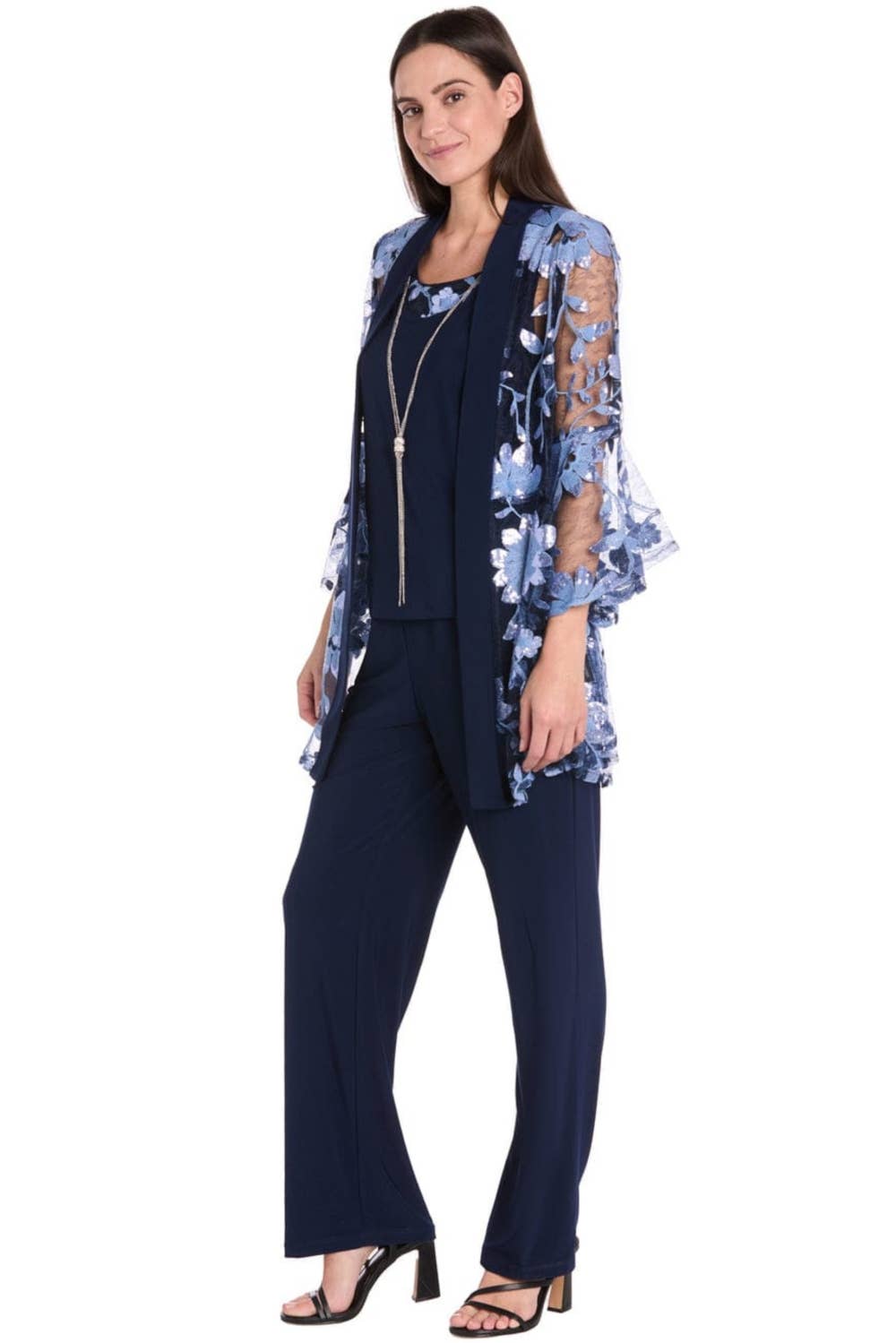 R&M Richards Floral Embroidered 3-Piece Formal Pants Set