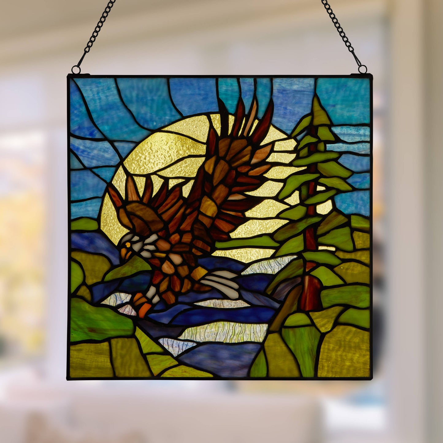 14"H Bald Eagle Stained Glass Window Panel