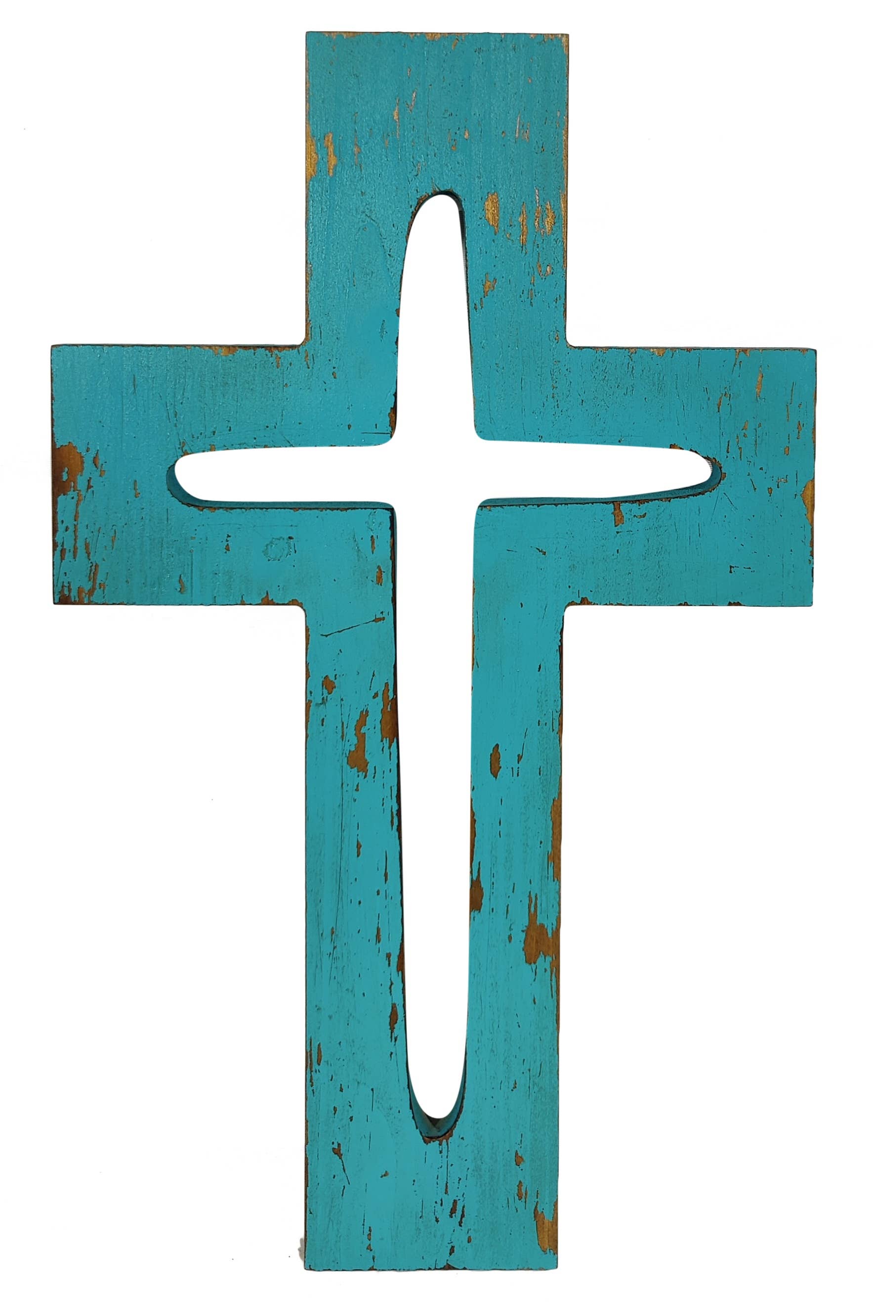 Wooden Distressed Blue Turquoise Cross Hanging Wall Cross