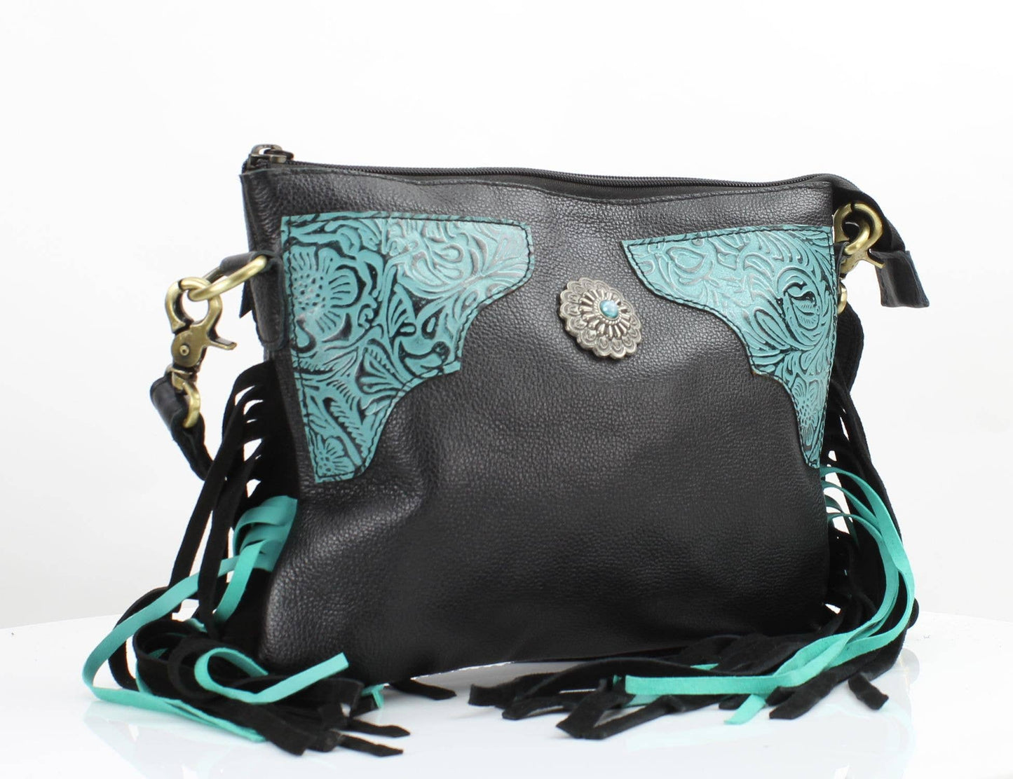 Fringe Concho Crossbody w/ Turquoise Accents # AB 2403