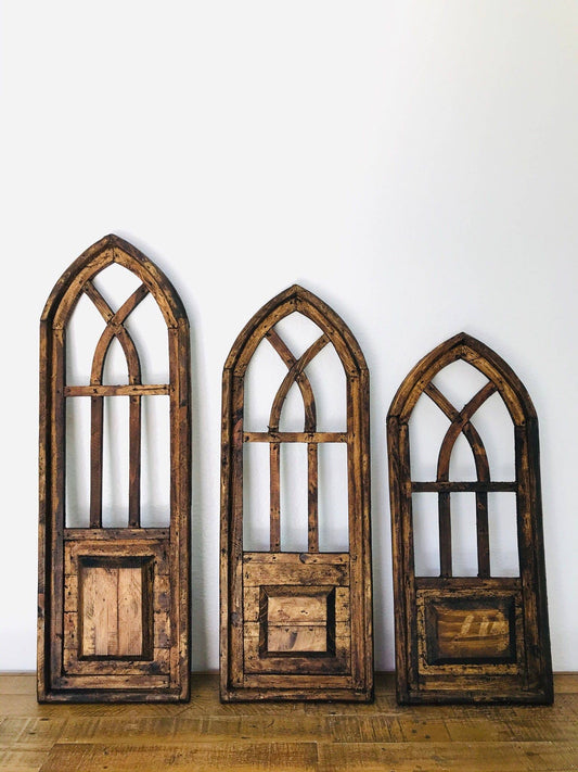 Rustic Farm - Rimini Wood Window, 3pc Set, Brown, Handmade - 4.4