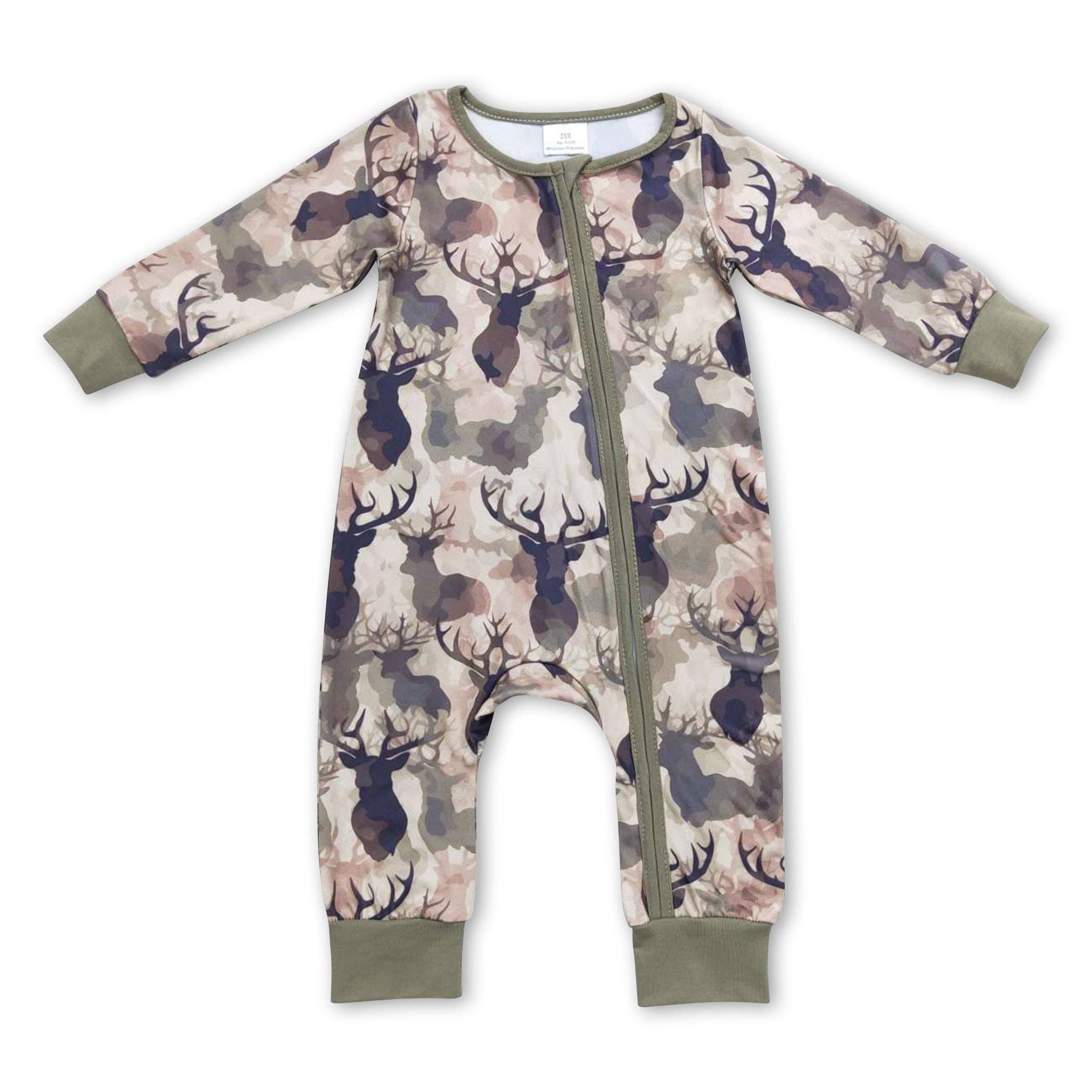 Deer Camo Long Sleeves Baby Boy Zipper Romper