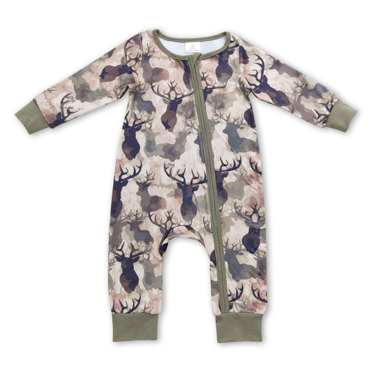 Deer Camo Long Sleeves Baby Boy Zipper Romper