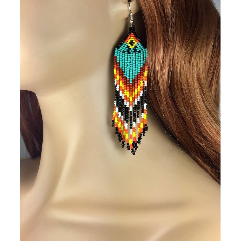 Handmade Black Multi-Colored Long Necklace Earring Set