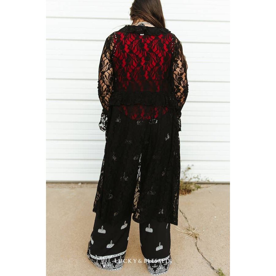 Black Ruffle Vintage Front Tie Duster