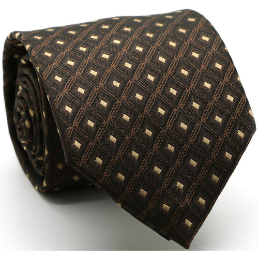 Mens Dads Classic Brown Geometric Pattern Business Casual Necktie & Hanky Set KO-9
