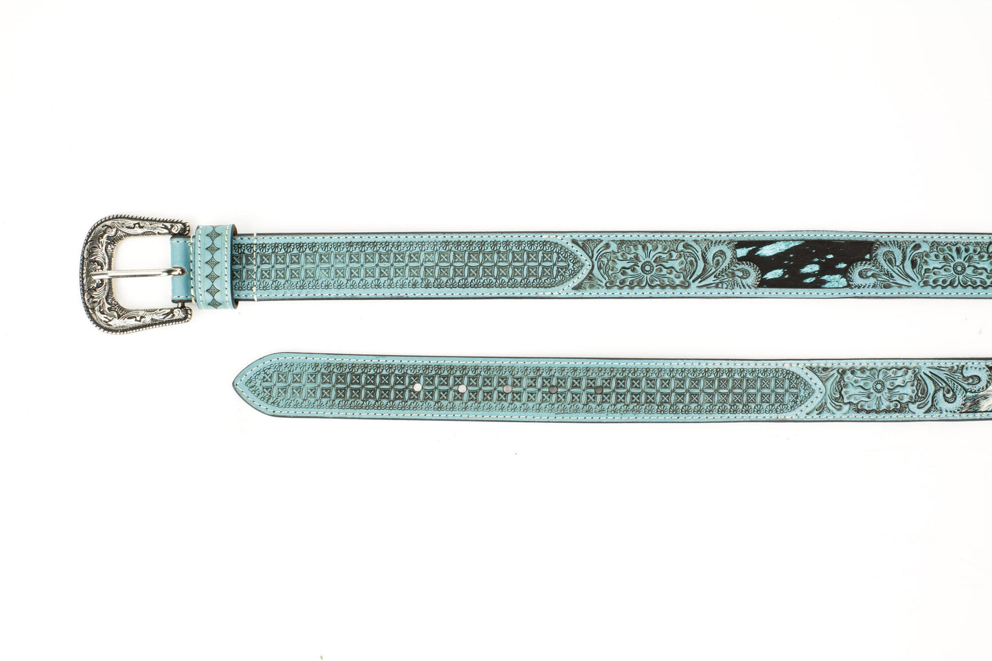 Turquoise Tooled Leather Western Belt Engraved ABB 38-1021
