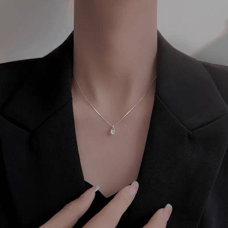 Hollow Teardrop Cage CZ Drop Necklace in 925 Sterling Silver