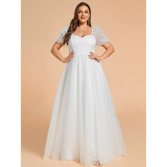 Ever-Pretty - Plus Size Wedding Dress with Puff Sleeves