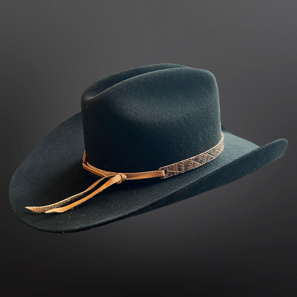 Cowboy Hat Band Embossed Leather Snaffle Bit Turquoise Brown