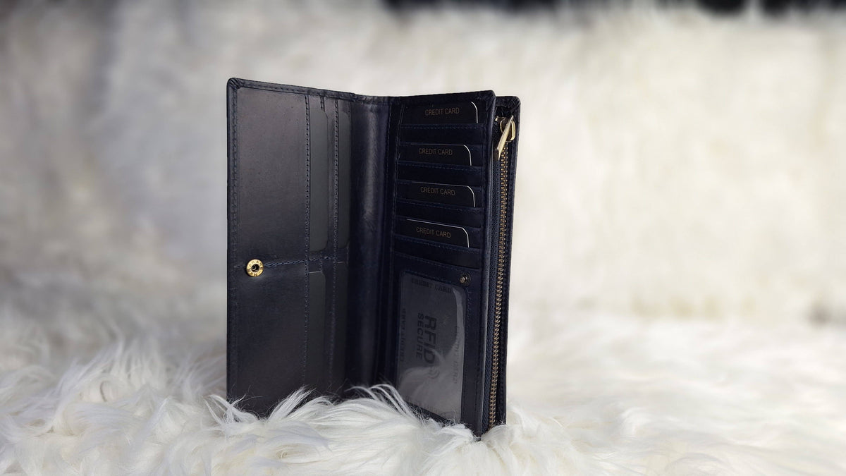 Genuine Leather Ladies Wallet RFID – Blue 112