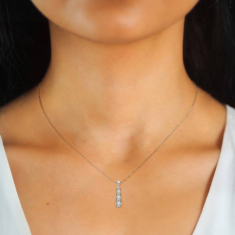 Three Stone Moissanite Charm Necklace in 925 Sterling Silver