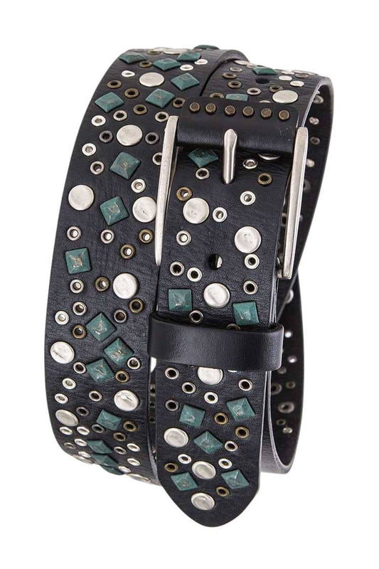 Mix Studs Distressed Leather Belt
