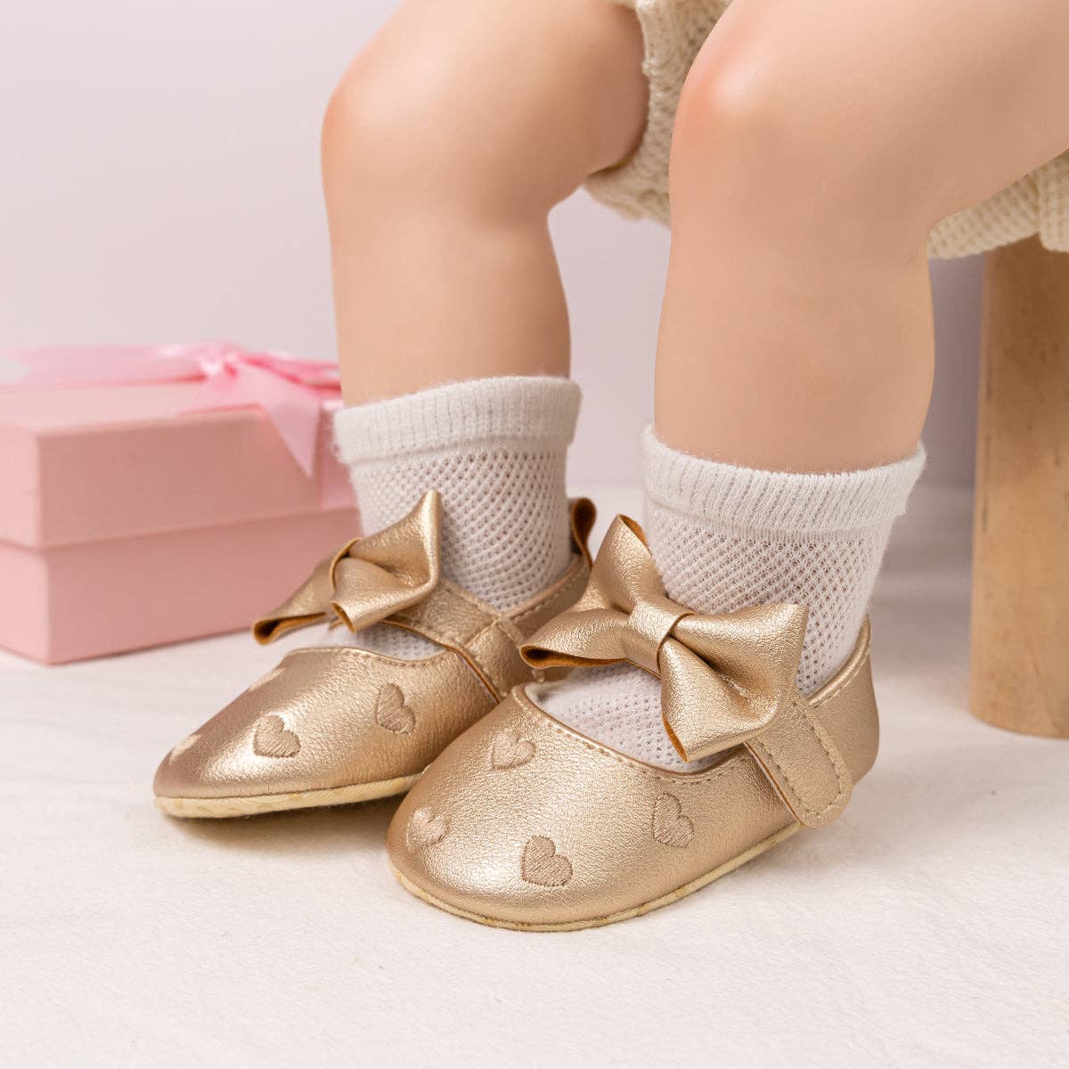 Metallic Gold infant shoes with velcro