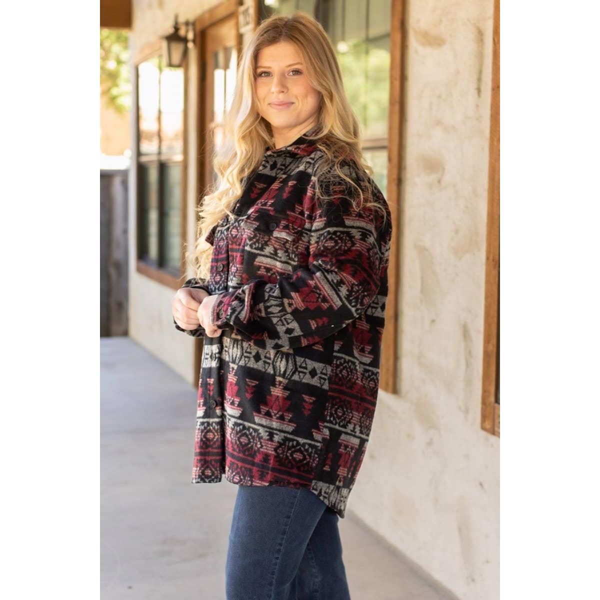 WESTERN AZTEC PATTERN JACKET RED